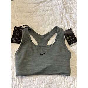 New Nike Swoosh Bra Medium Support Women's Sports Bra Top Gray XS